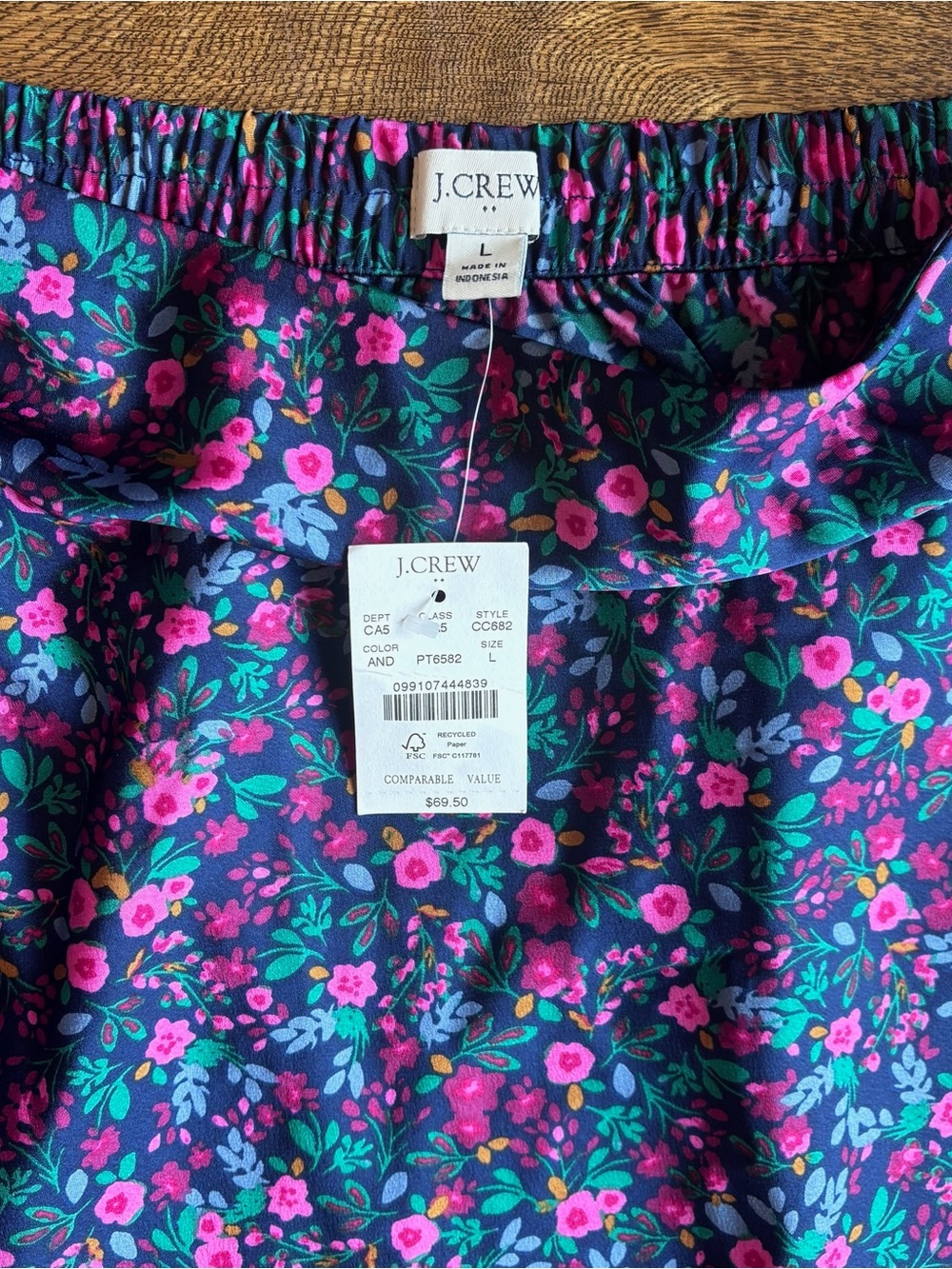 J. Crew Navy Floral Skirt | Size Large | Pull On | NWT - Picture 3 of 6